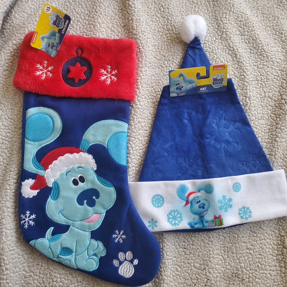 Blues Clues Christmas Stocking and Christmas Hat NEW